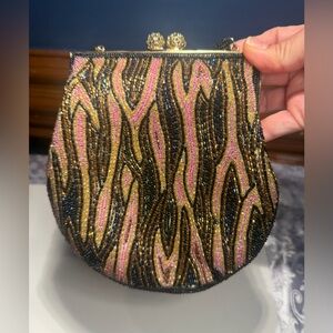 Vintage Beaded Evening Purse Made In S. Korea Black and Gold